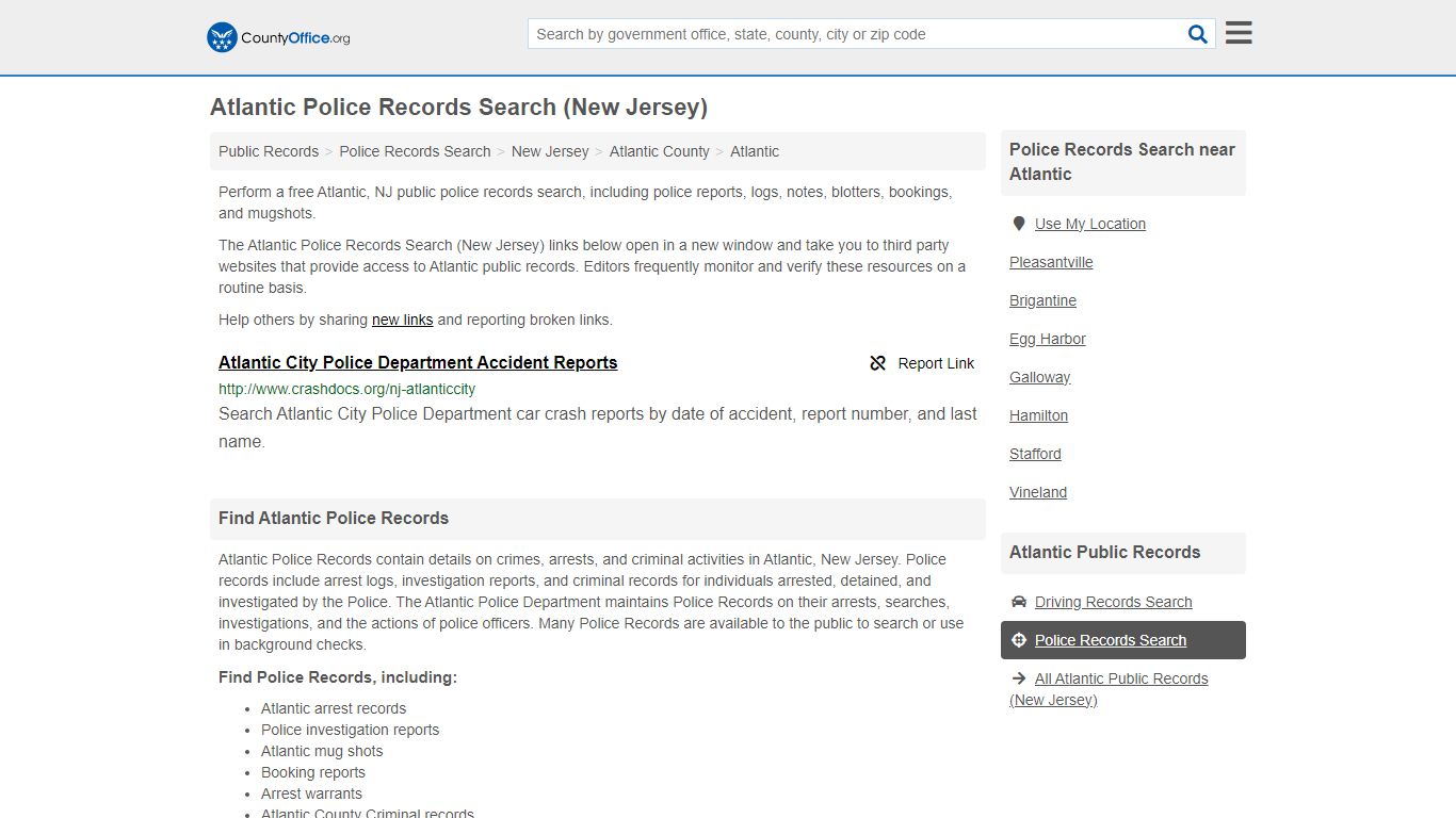 Police Records Search - Atlantic, NJ (Accidents & Arrest Records)