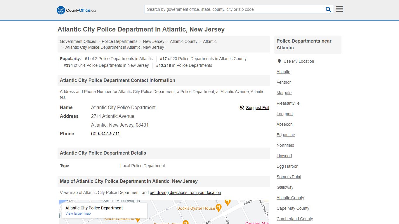 Atlantic City Police Department - Atlantic, NJ (Address and Phone)